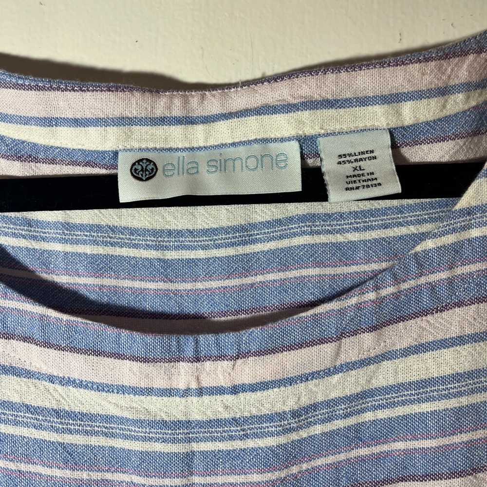 Ella Simone Linen & Rayon Striped Boho Peasant Shift Dress With Pockets X-Large - Picture 2 of 9